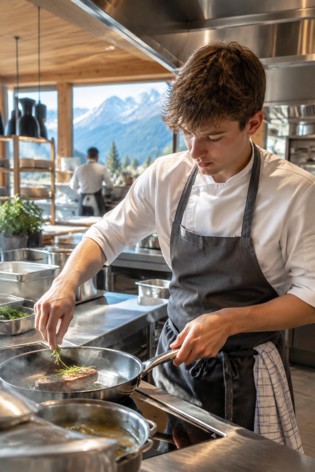 Junger Koch im Alpenblick